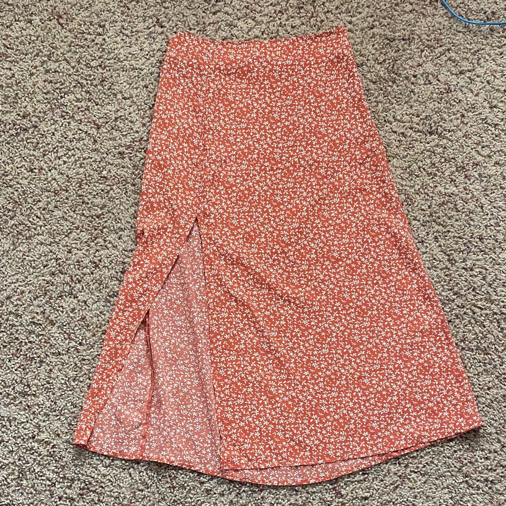Sky and Sparrow Midi Orange Floral Skirt